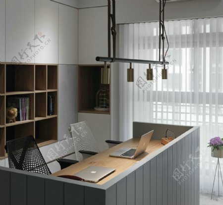现代书房柜台式书桌设计效果图