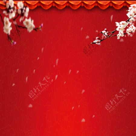 红色精美梅花春节主图设计