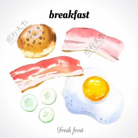 水彩绘早餐插画