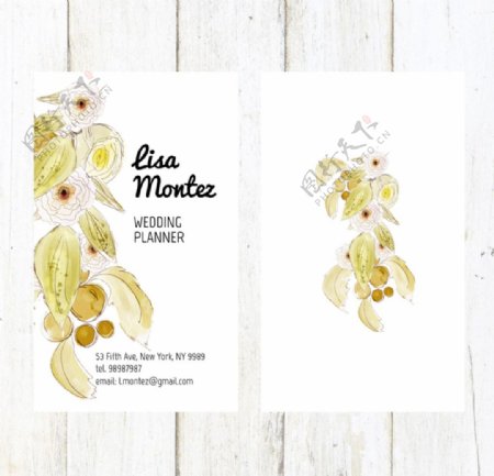 创意水彩花卉婚礼策划师名片卡片