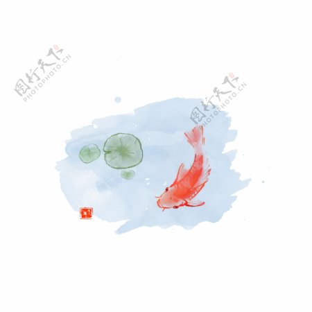 手绘水墨中国风锦鲤水彩背景插画可商用元素
