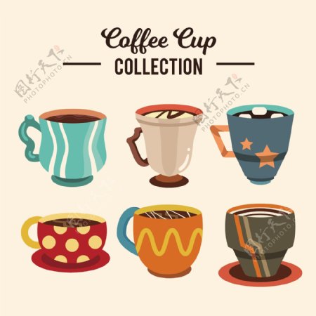 6款彩色斑点图案咖啡杯插画元素