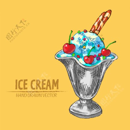 手绘美味的夏天冰淇淋插画