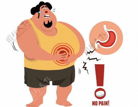 卡通肥胖胃疼元素