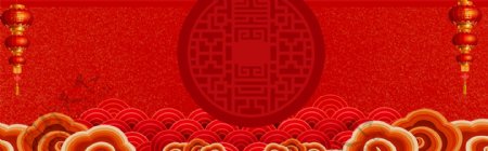 中国风红色祥云灯笼春节舞台背景素材