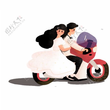 彩绘骑机车的新郎新娘可商用元素
