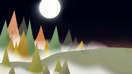 扁平化夜间森林背景素材
