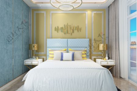 现代简约风格色彩时尚卧室效果图
