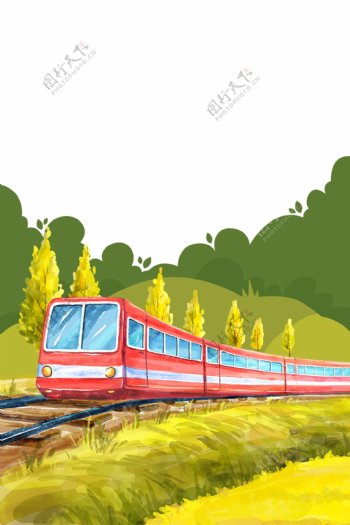 卡通手绘火车旅行插画元素