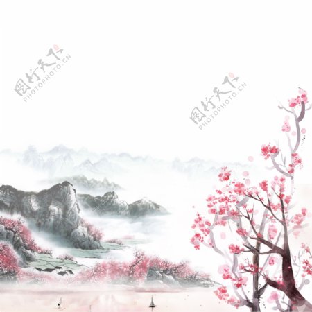 中国山水桃花林元素