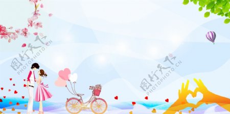 2018情人節愛心禮物盒banner背景圖