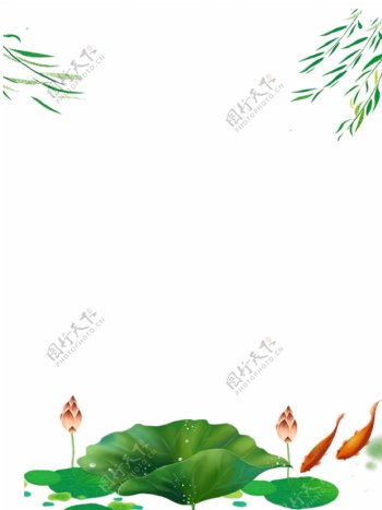 锦鲤荷塘荷叶绿色小清新背景图