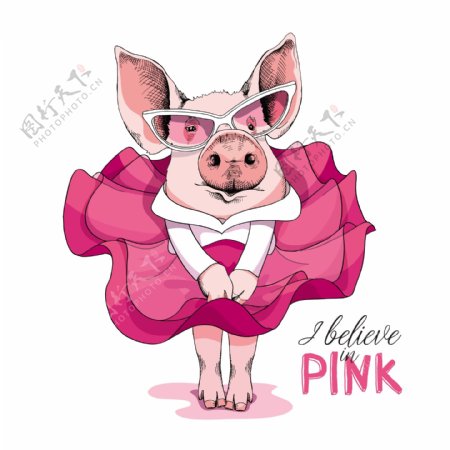 穿裙子的粉红小猪