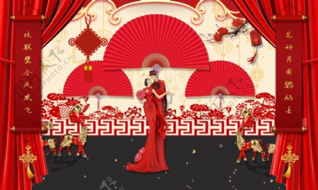 中式传统喜庆婚礼合影区效果图