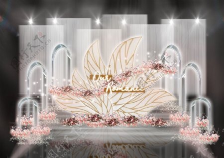 粉色花瓣扇形背景玻璃拱门艺术婚礼效果图