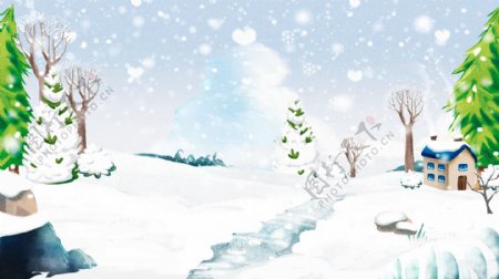 清新梦幻冬季雪花雪地背景设计