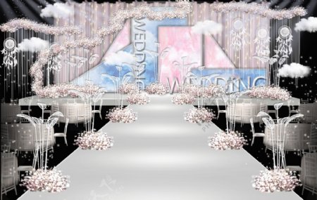 粉蓝色系婚礼舞台效果图