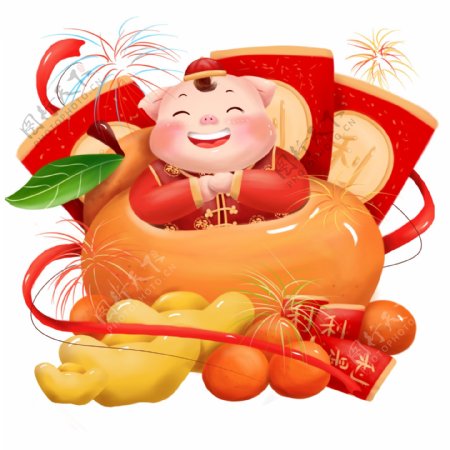 猪年动物形象大吉大利新春贺年红色喜庆素材