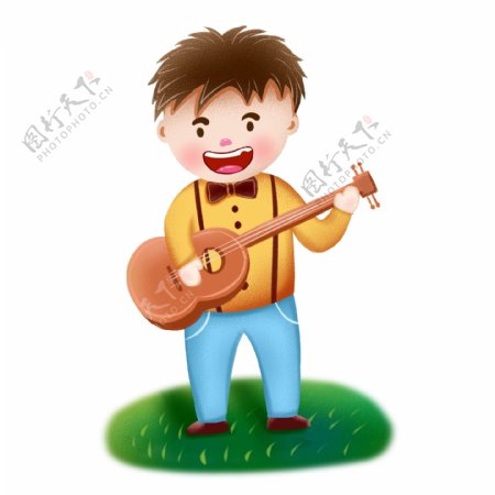 吉他男孩卡通乐器演奏者音乐节可商用元素