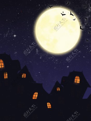 创意夜晚城堡剪影万圣节活动海报背景