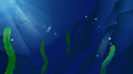 深海阳光绿色海藻背景