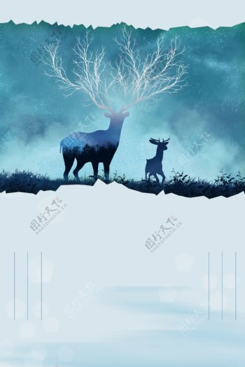彩绘麋鹿寒露节气海报背景素材