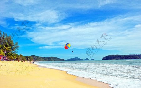 热带海滩旅游滑翔伞