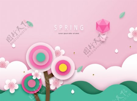 韩式春天气息卡通立体花朵海报