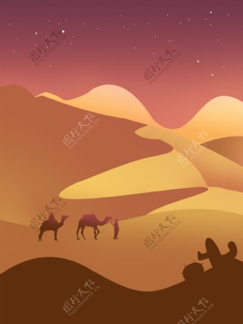夜晚沙漠骆驼大暑