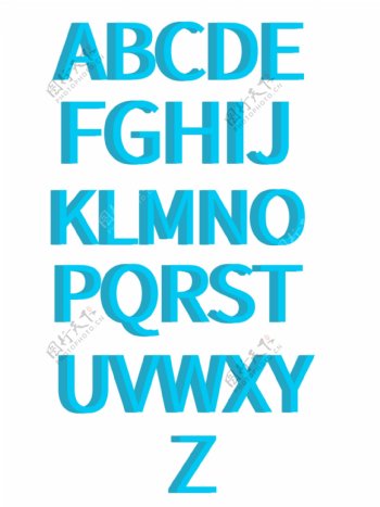 手绘水彩蓝色立体字母合集