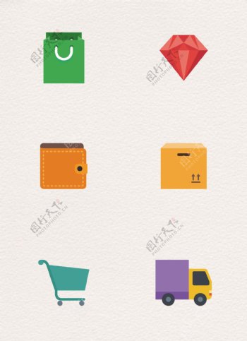 彩色网络购物元素图标设计