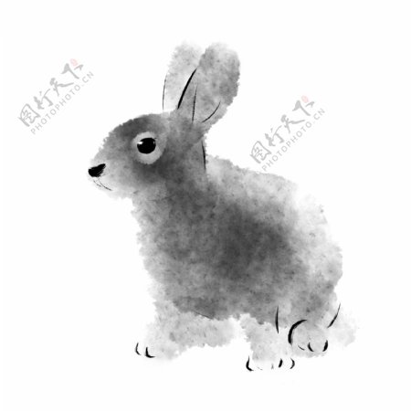 水墨动物小兔子中国画写意水墨风月兔玉兔