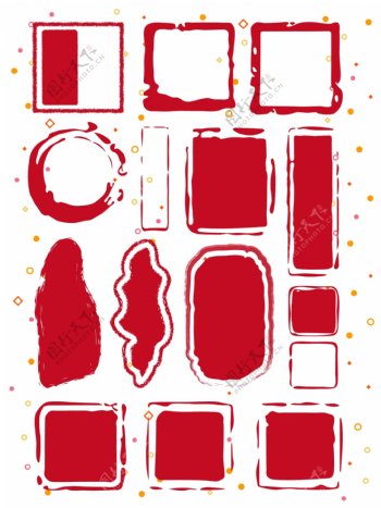 红色中国风古典印章方形边框套图