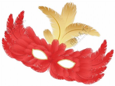 浪漫红色羽毛复活节面具矢量图