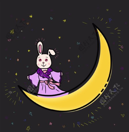 中秋节月亮上的小兔子可商用元素