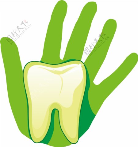 绿色手掌与牙齿图标矢量素材