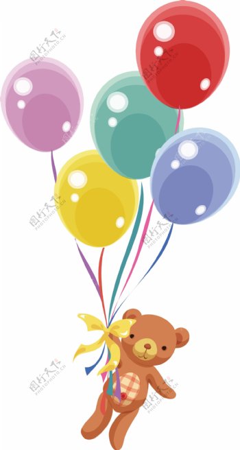 手绘儿童节小熊拉气球矢量图