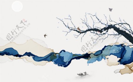 中国风现代抽象水彩背景