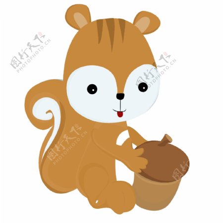 卡通可爱抱着松子的小松鼠可商用元素