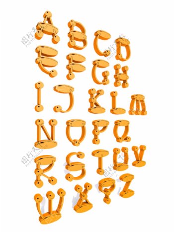 26个英文字母橘色卡通套图艺术字元素图案