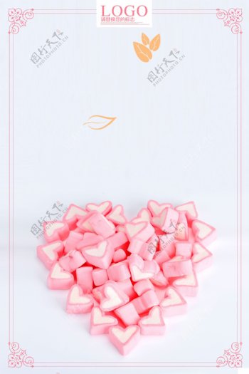 浪漫爱心粉色棉花糖海报背景素材