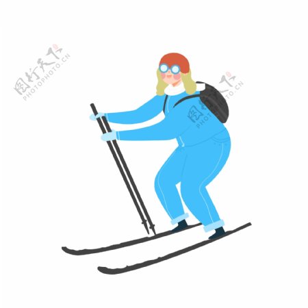 冬天滑雪的女人小清新简约设计可商用元素