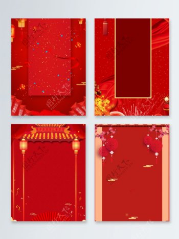 红色中国风春节猪年贺岁广告背景图