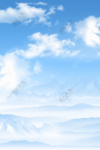 蓝天白云山丘背景