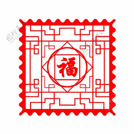 中国风创意福字窗花剪纸方形镂空春节贴纸