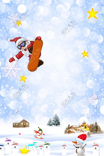 冬季圣诞节滑雪的圣诞老人背景设计