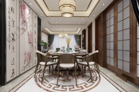 新中式餐厅室内装饰装修效果