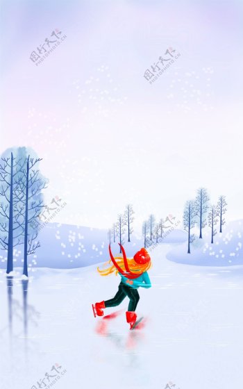 传统小雪节气雪地女孩背景设计