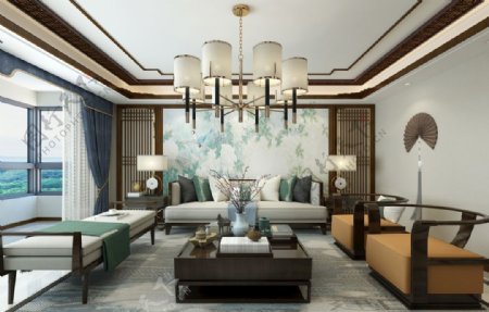 传统中式客厅沙发墙效果图