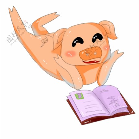 商用手绘简约猪IP猪年春节猪看书元素